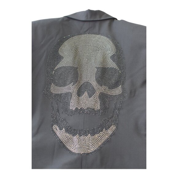Philipp Plein Couture Black Tailored Blazer Crystal Embellished Skull Back sz L - Picture 9 of 12